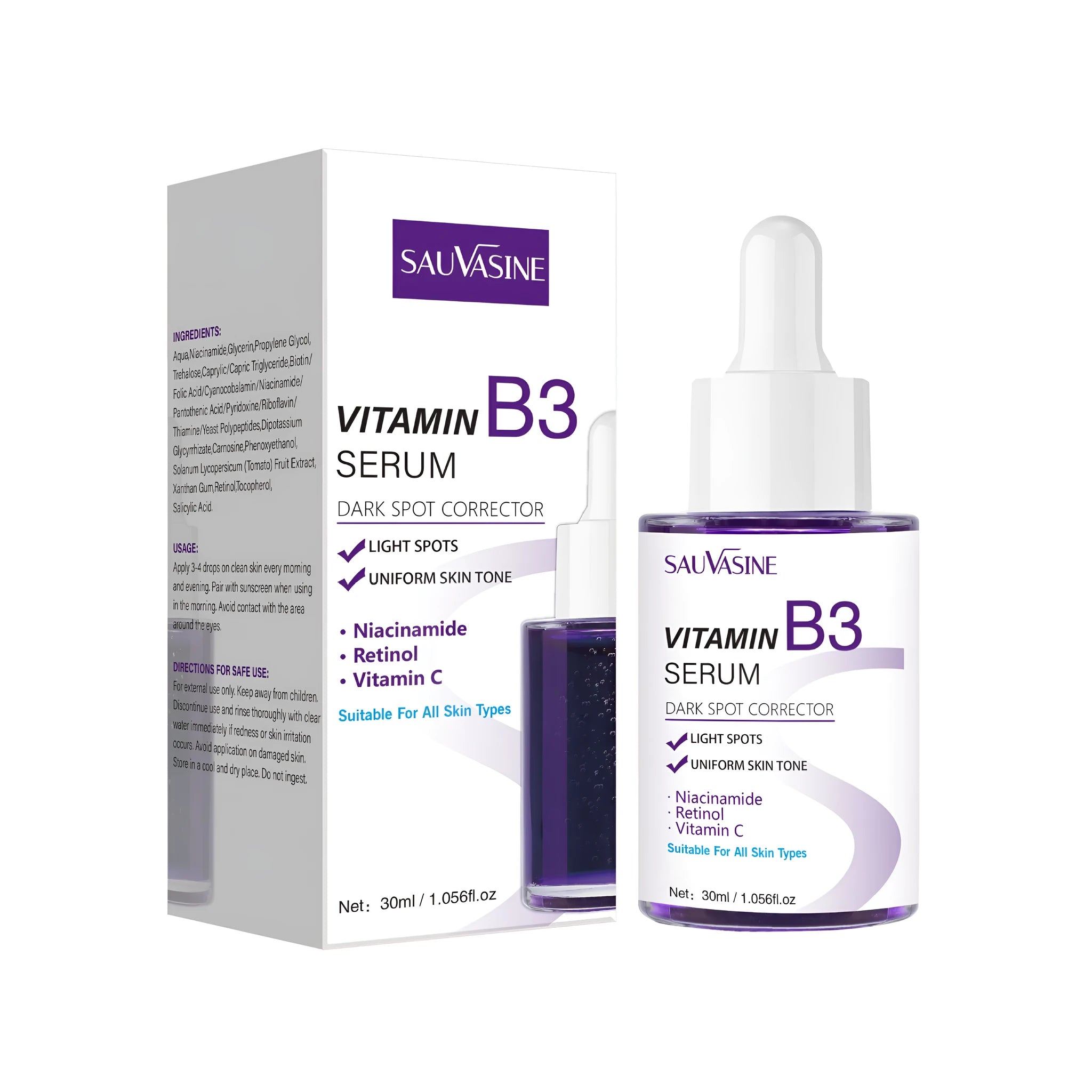 30ml glass bottle of vitamin B3 firming face essence for all skin types