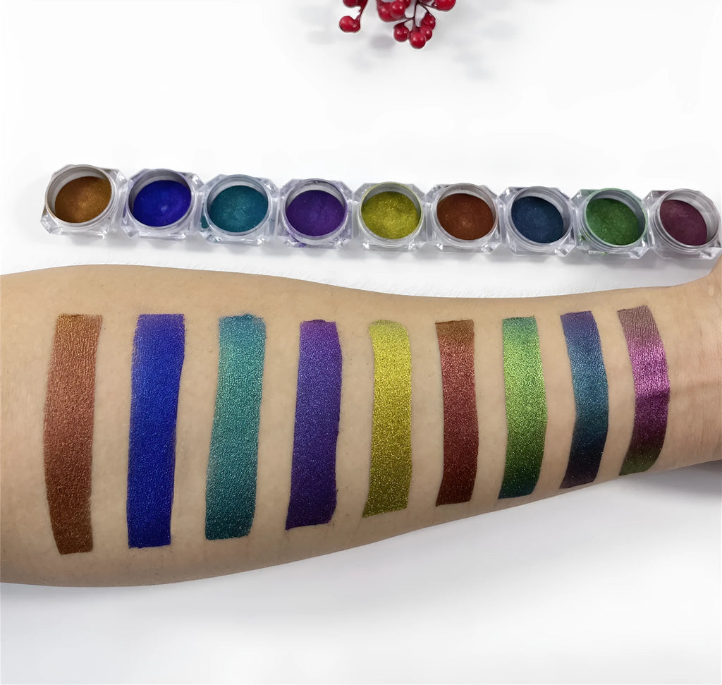 Chameleon pigment pearl powder for cosmetic nail art in eight colours with chameleon effect
