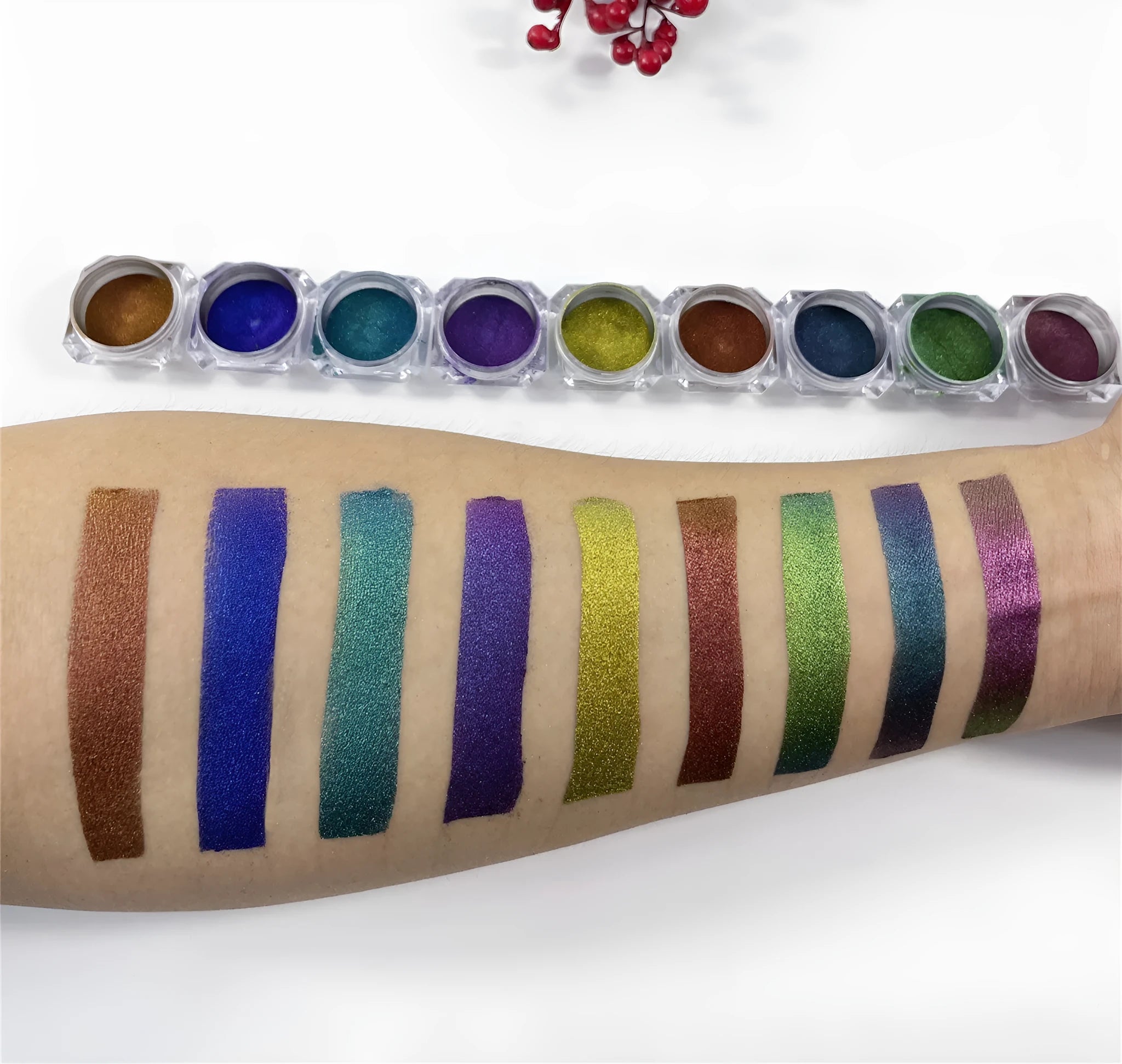 Chameleon pigment pearl powder for cosmetic nail art in eight colours with chameleon effect