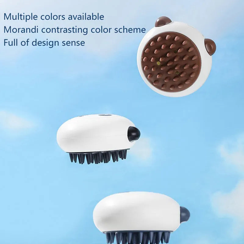 Panda-shaped silicone pet shower brush with soft bristles for cat and dog bath cleaning
