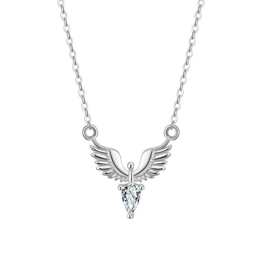Silver necklace with eagle pendant on an adjustable O-ring chain, shown in white gold colour finish.