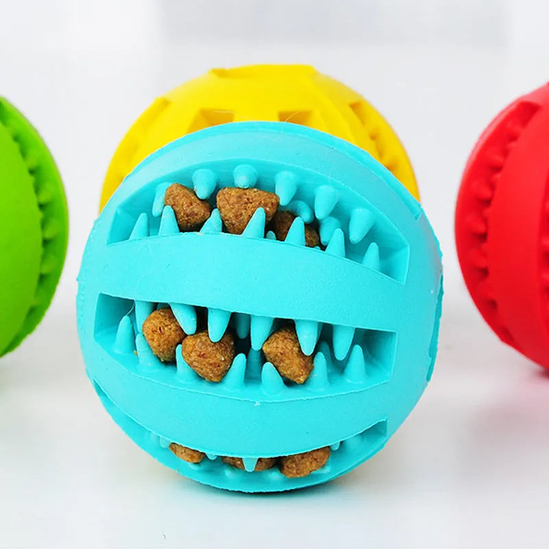 Natural silica gel slow feeder dog toy ball in blue for tooth cleaning and treat dispensing