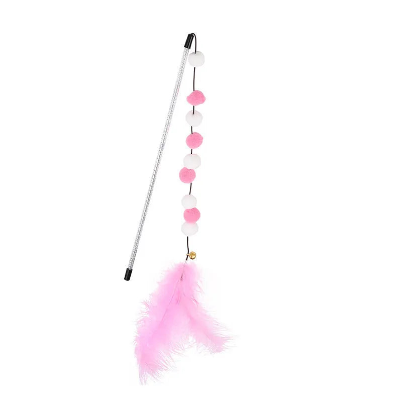 31cm long cat teaser rod with colourful pompons and feather toys for interactive play