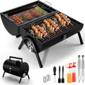 Small folding desktop charcoal barbecue stove with grill for outdoor use