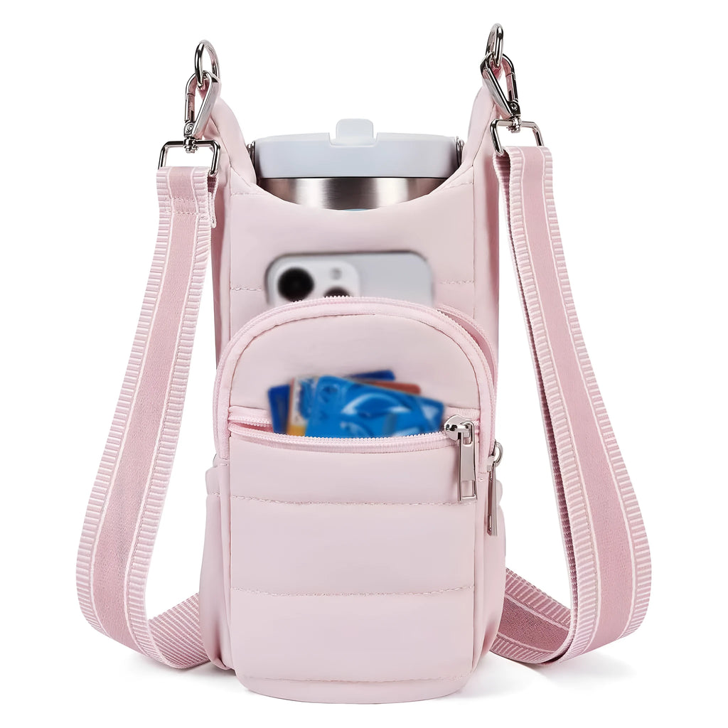 Cycling water bottle kettle bag mounted on bicycle frame in beige colour