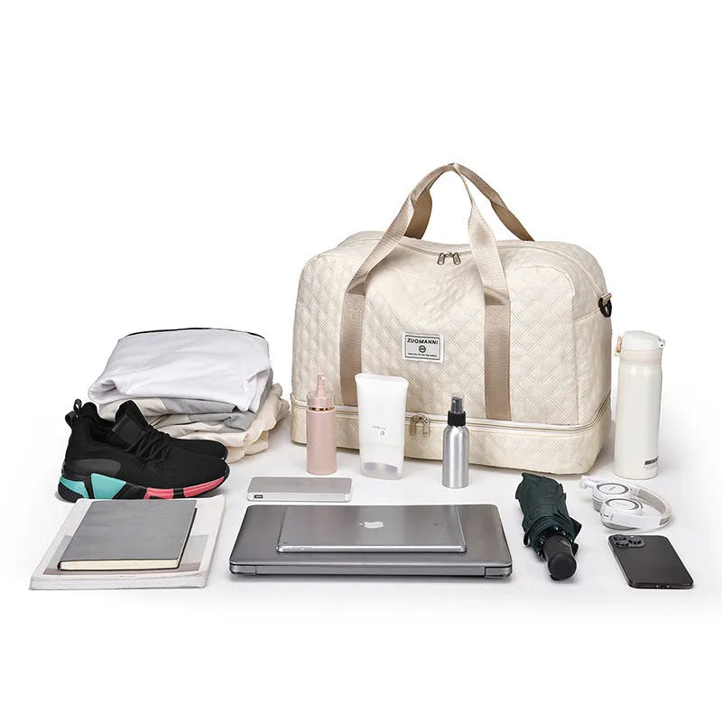 Oxford cloth leisure travel bag in a solid colour with a 36-55L capacity.