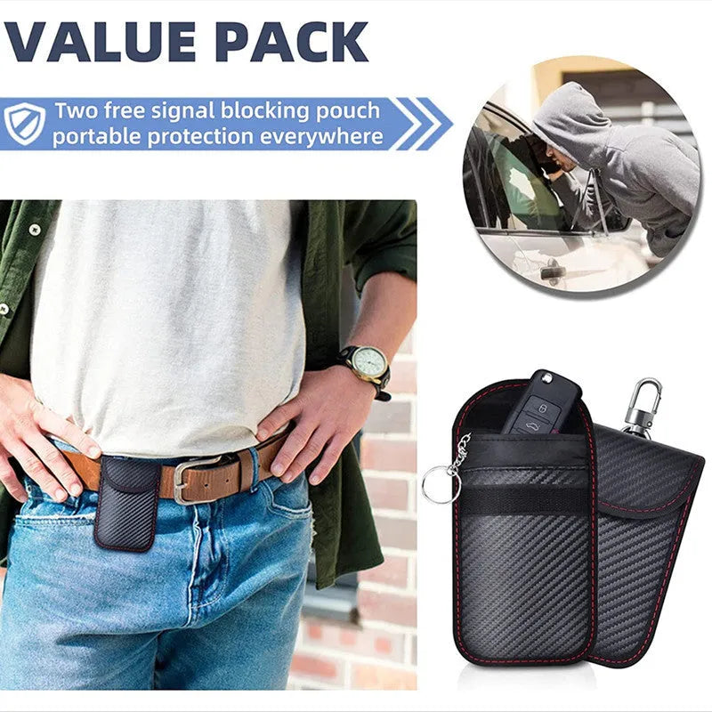 Carbon fibre pattern RFID shielding box with two matching key cases for card and key protection