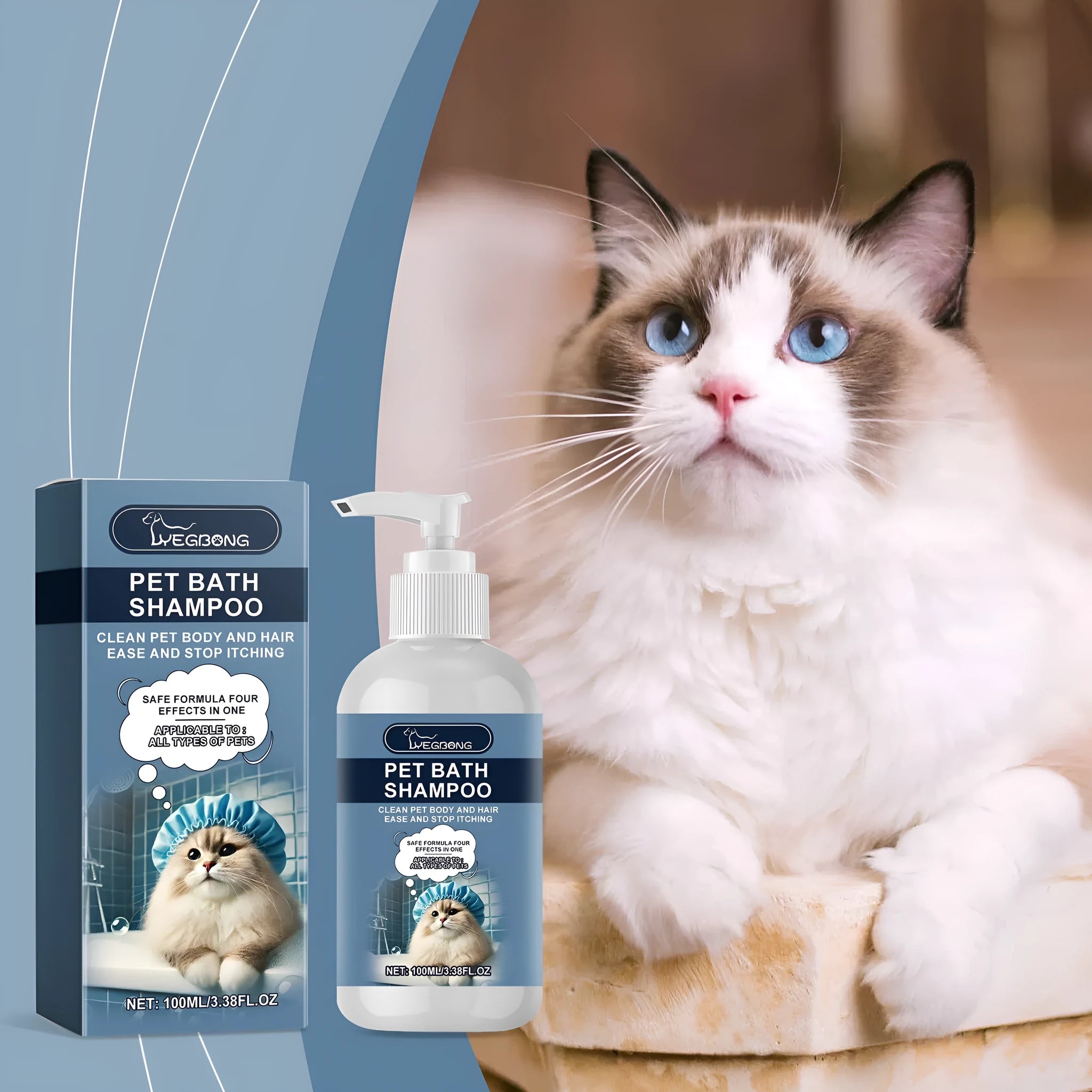 100ml bottle of cat and dog cleaning bath shampoo with milk and coconut oil