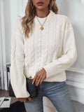 Women's round neck sweater with twist texture in khaki colour, showing loose casual fit