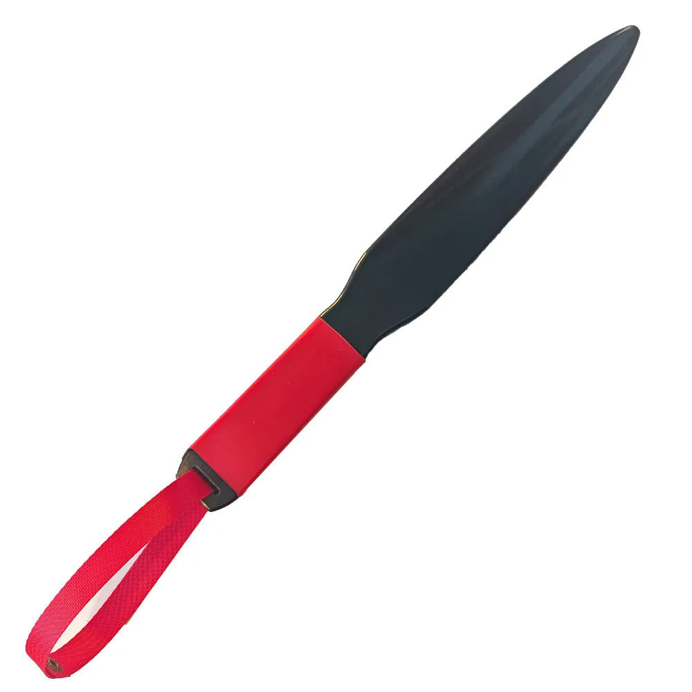 Blue handled nylon dog break stick for training, shown next to a measuring tape indicating 35 cm length.