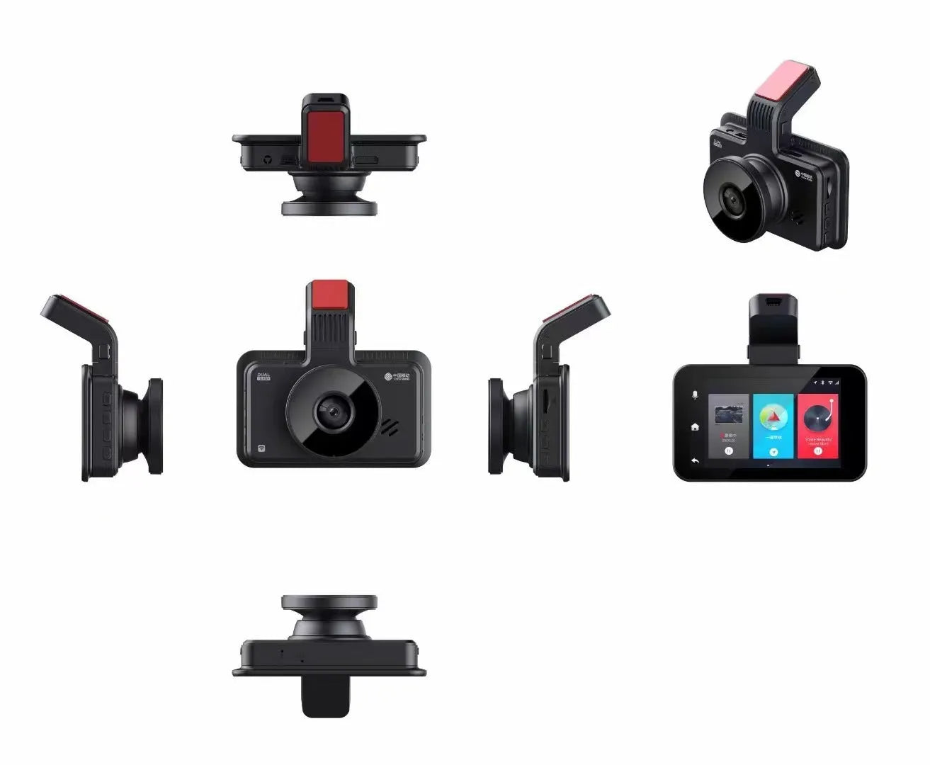 3-inch dual lens car dash cam showing front and rear recording capability with button controls