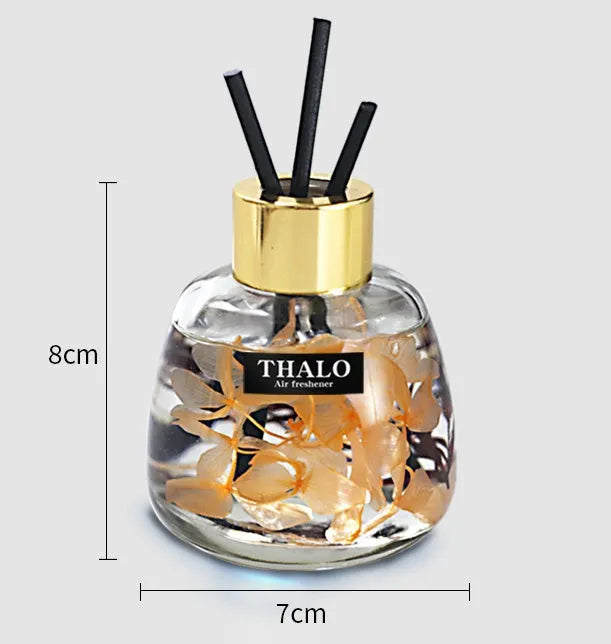 Glass bottle car perfume ornament with loose incense in decorative colours.