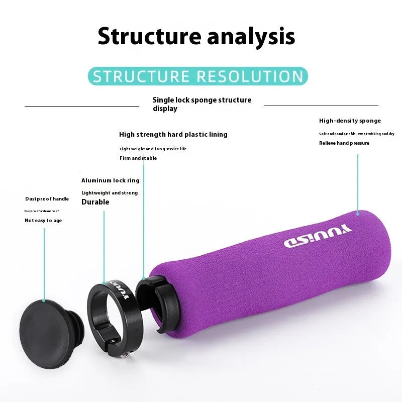 Pair of ultra-light 41g soft sponge mountain bike handlebar grip covers shown in available colours