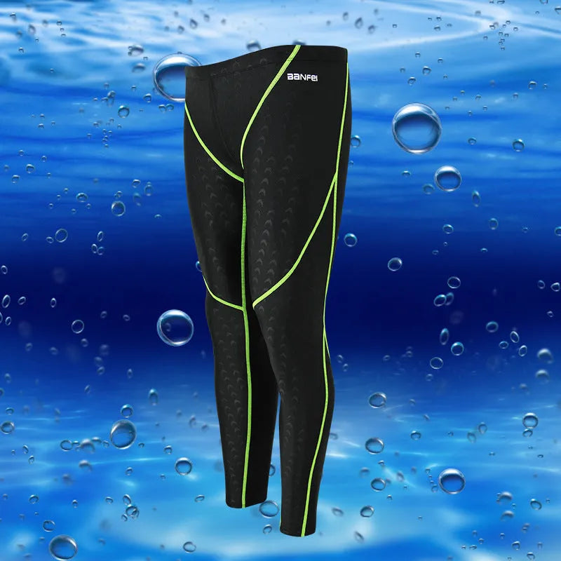 Men's black nylon cropped swimming trunks with grey line detail, brief style for sports