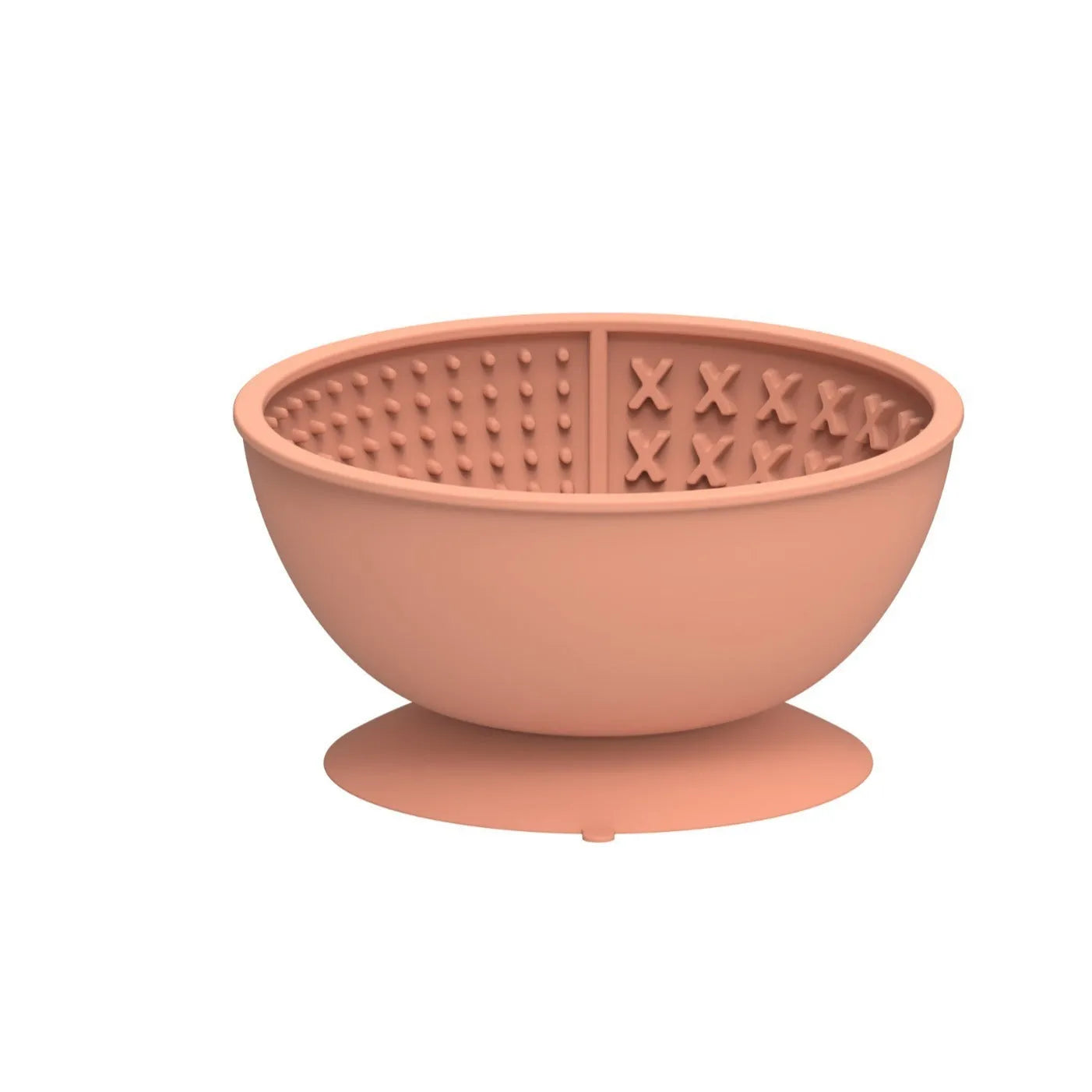 Cyan silicone pet licking mat slow feeder bowl with suction cup base on a floor