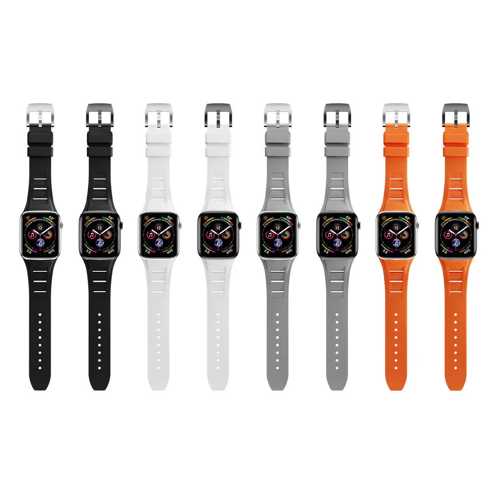 Orange liquid silicone watch strap with silver folding buckle for 42-49mm smartwatch case