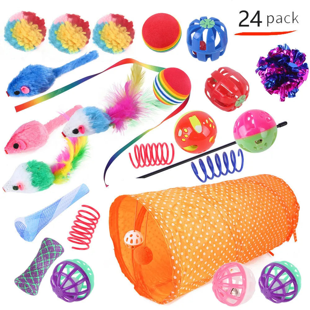 Plastic cat channel tunnel toy set showing single and double layer designs