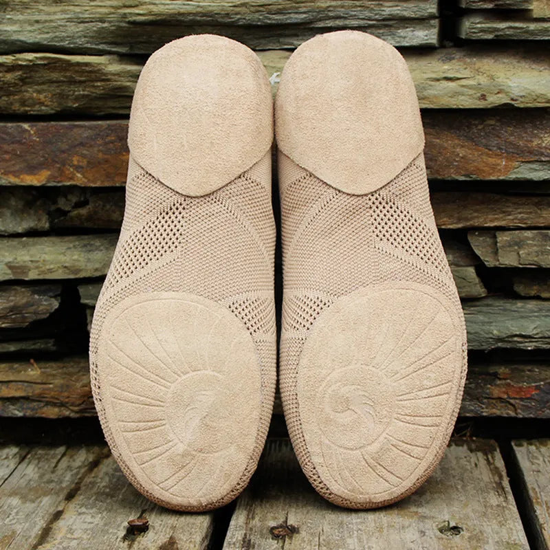 Camel coloured Latin dance shoes with cotton mesh upper and leather sole for unisex adult wear