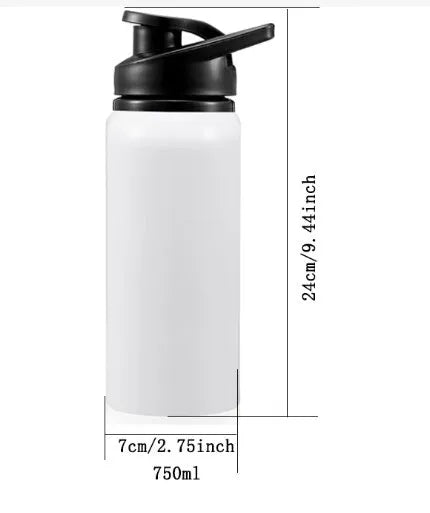 White aluminium sports water bottle for cycling with screw cap in 600ml and 750ml sizes