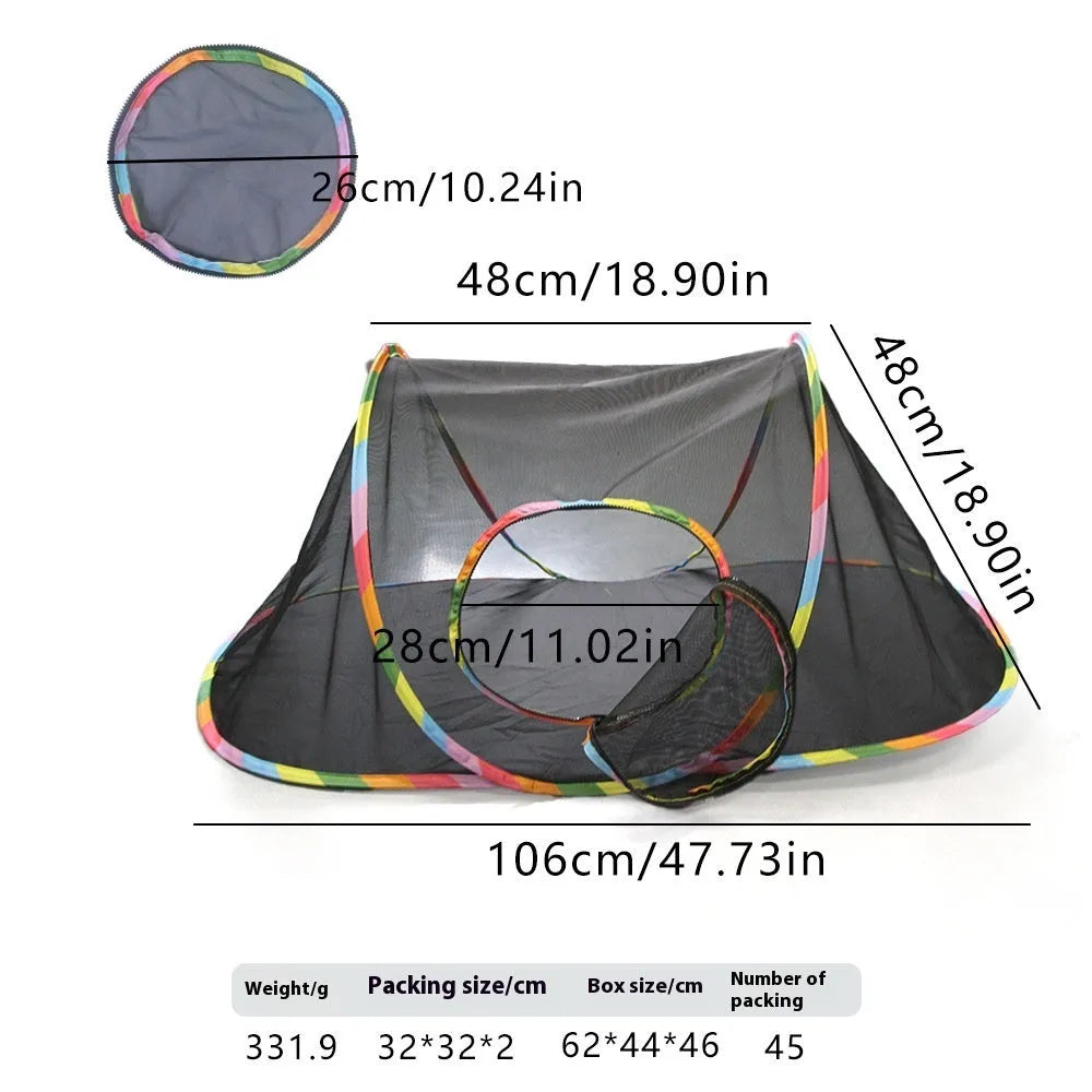 B18319 mesh model foldable cat cage showing five shape variations: square, long straight, tent, tee, and hexagonal