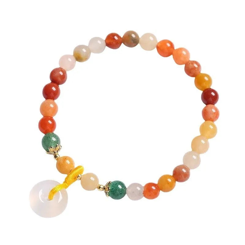 Handmade natural jinsi jade and red agate bracelet with safety buckle, Chinese style.