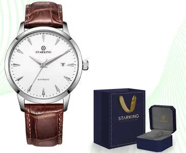 Starking Star Watch automatic men's mechanical watch with light brown leather strap on wrist