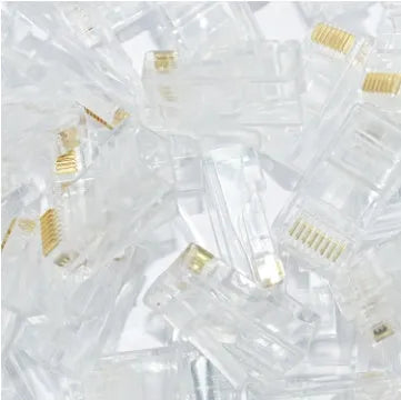 White unshielded RJ45 network connector with gold-plated three-fork contacts and all-copper insert