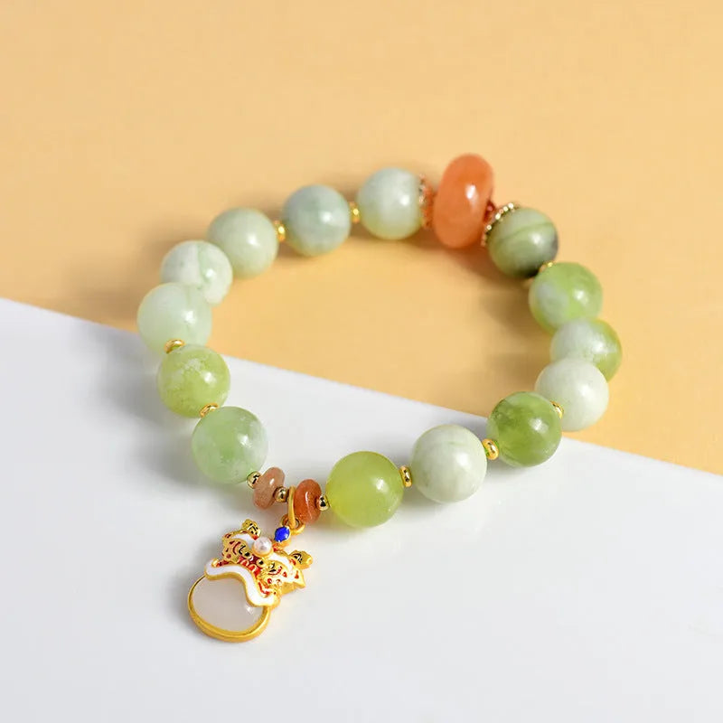 Green milk-in-water jade Xingshi pendant bracelet with 10mm geometric stone