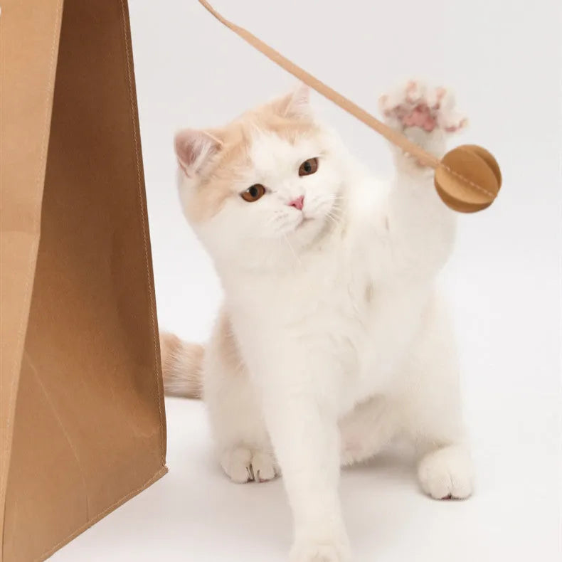 Brown washable kraft paper bag cat nest with integrated corrugated paper scratching board