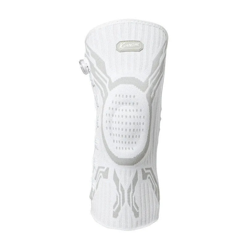 Grey-white sports knee pad shown for left or right foot in M, L, XL sizes for basketball running football
