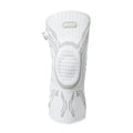Grey-white sports knee pad shown for left or right foot in M, L, XL sizes for basketball running football