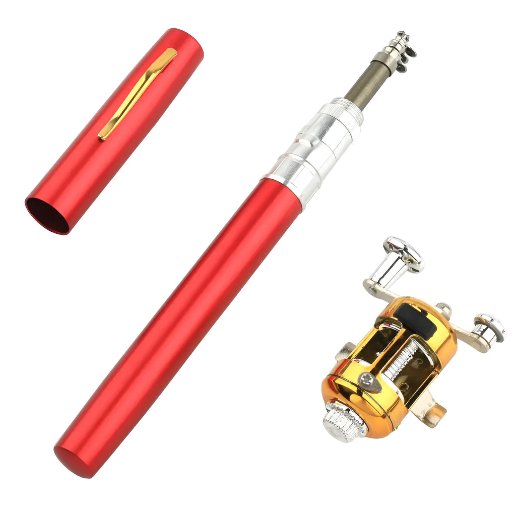 Telescopic pocket stream fishing rod kit collapsed in aluminium pen case with gold ST5RL reel