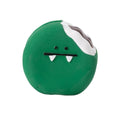 Yellow and green cartoon egg bread shaped latex dog squeaky chew toy.