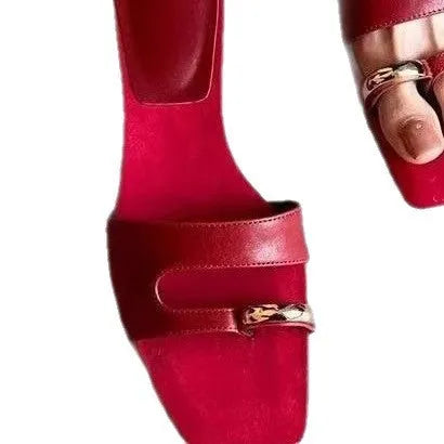 Plus size outdoor fashion slippers with square head design in black, red, silver, or white colours