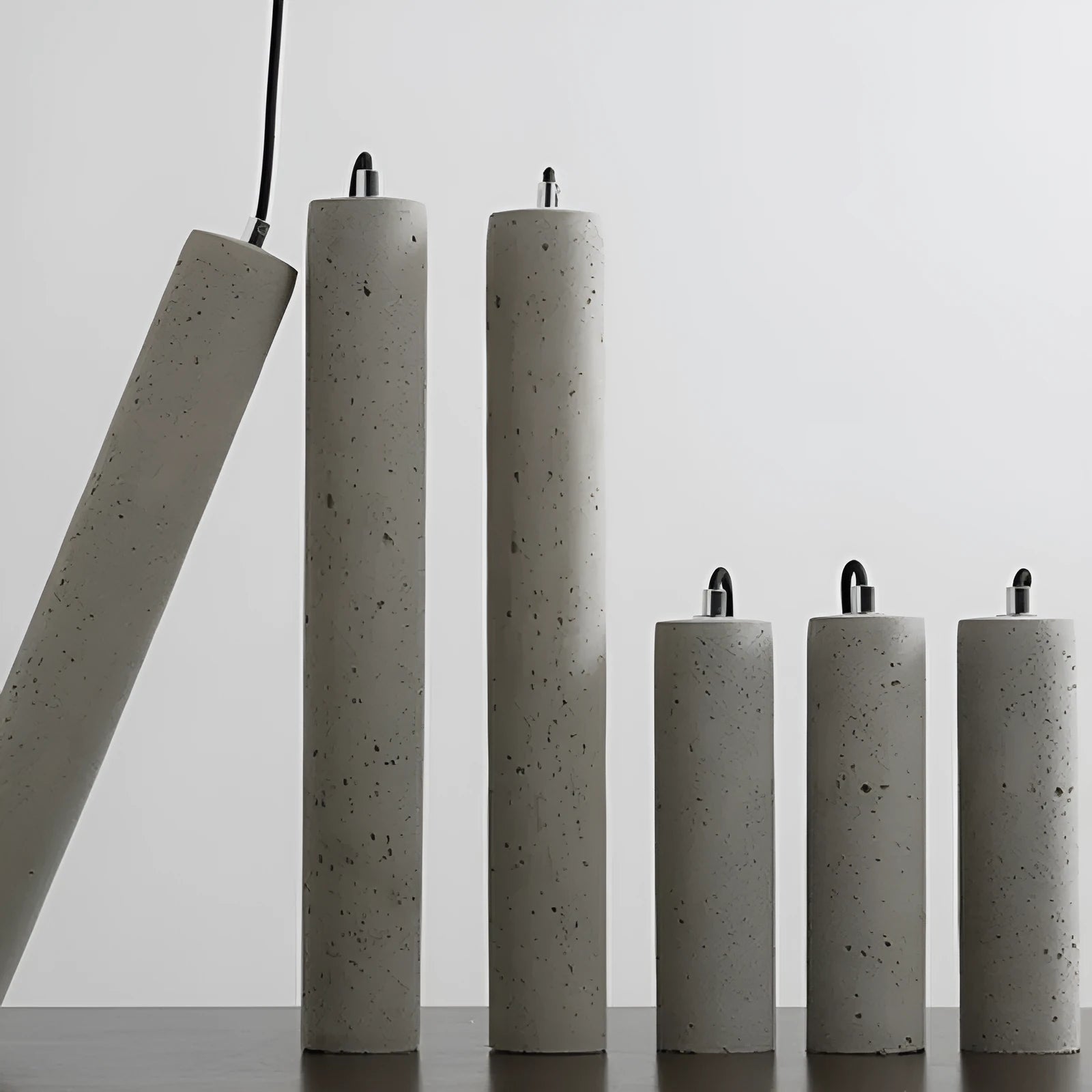 Cement industrial bedside droplight with water pipe design, glossy finish, on a wooden table