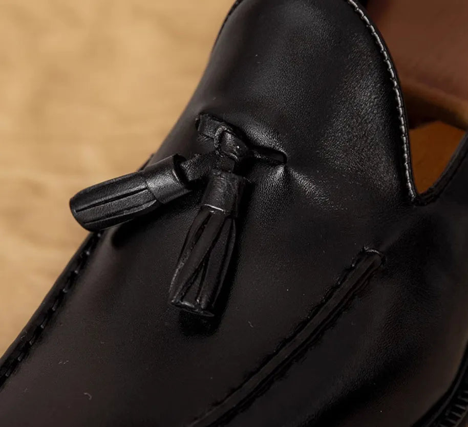 Men's black and brown genuine leather slip-on loafers with British style design