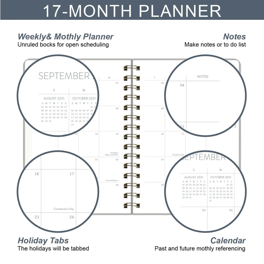 Blue and Green 2022 student week planner notebook with PU leather cover and pocket