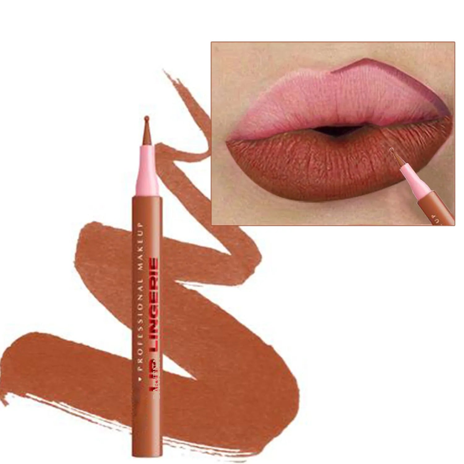 Matte lip liner pencil with 12 colour options showing defined lip outline