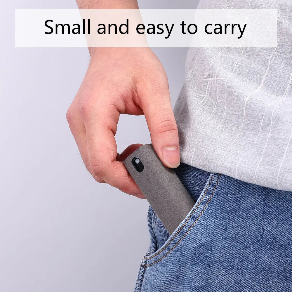 All-in-one screen cleaner with microfiber wipe and 10ml spray bottle, 9cm by 2.7cm, for phones, tablets and laptops