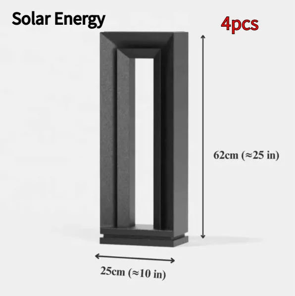 Square geometric solar courtyard garden lamp with stainless steel construction