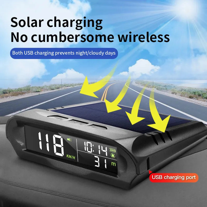 Car head-up display with GPS and solar power, ABS+PC casing, 10x8x3cm, Model X98