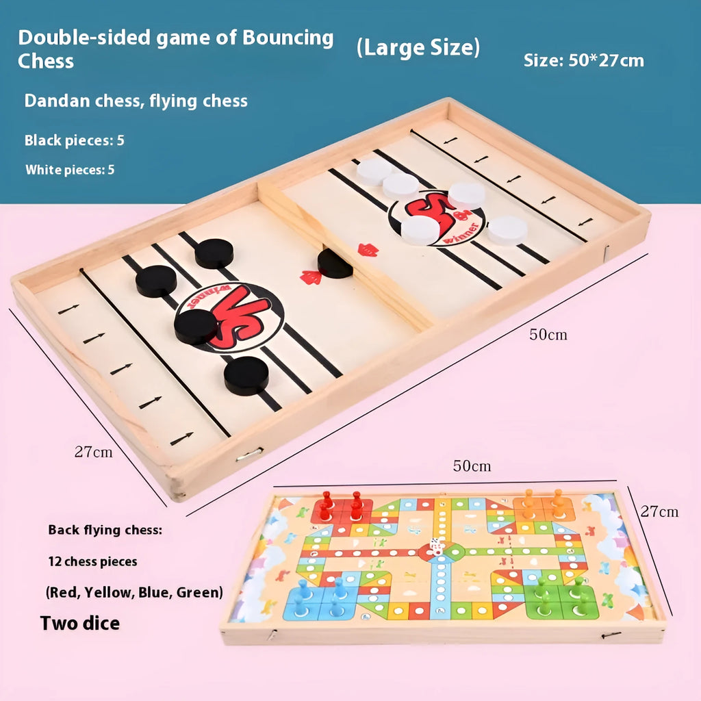 Wooden two-in-one bounce chess and aeroplane chess set with pieces on board