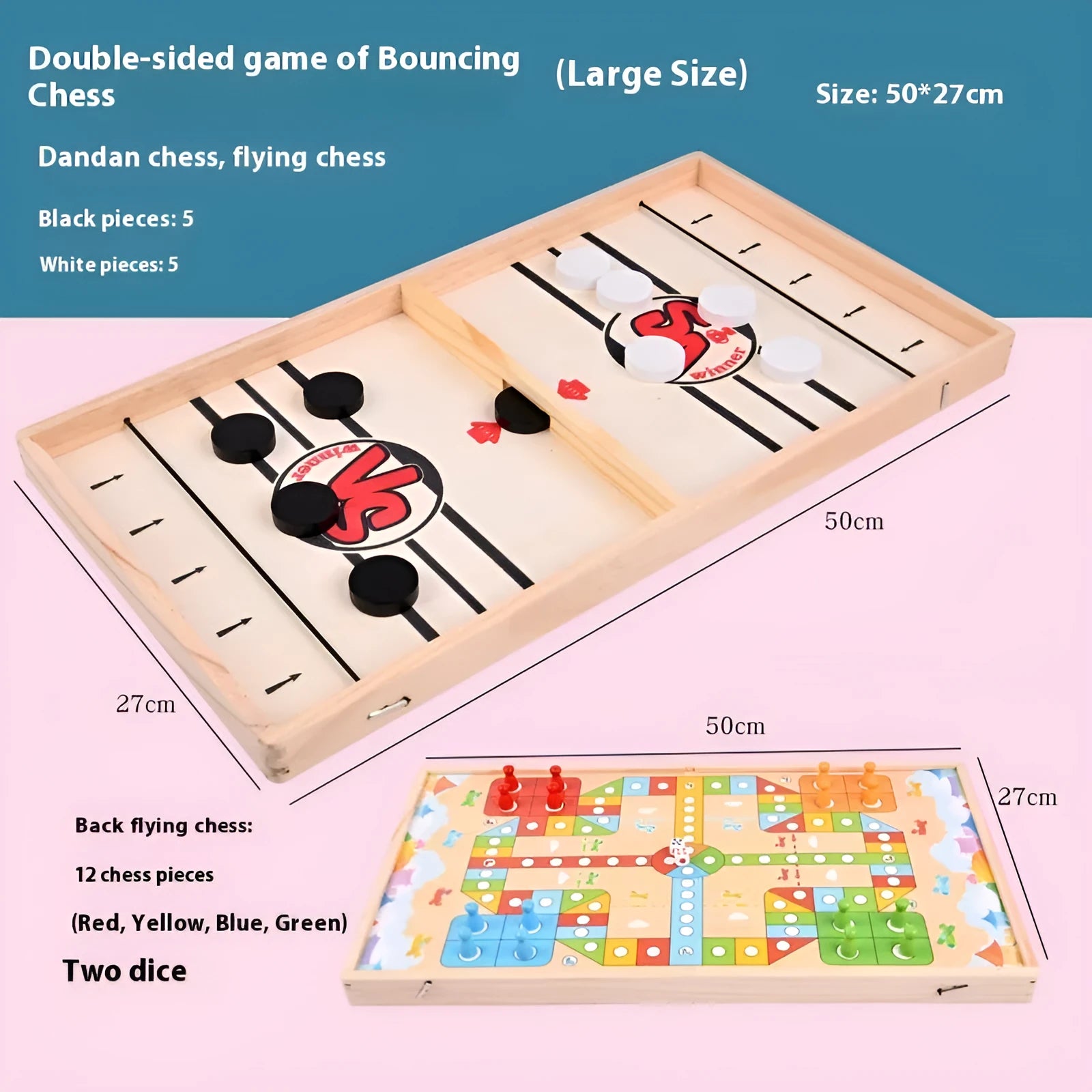 Wooden two-in-one bounce chess and aeroplane chess set with pieces on board