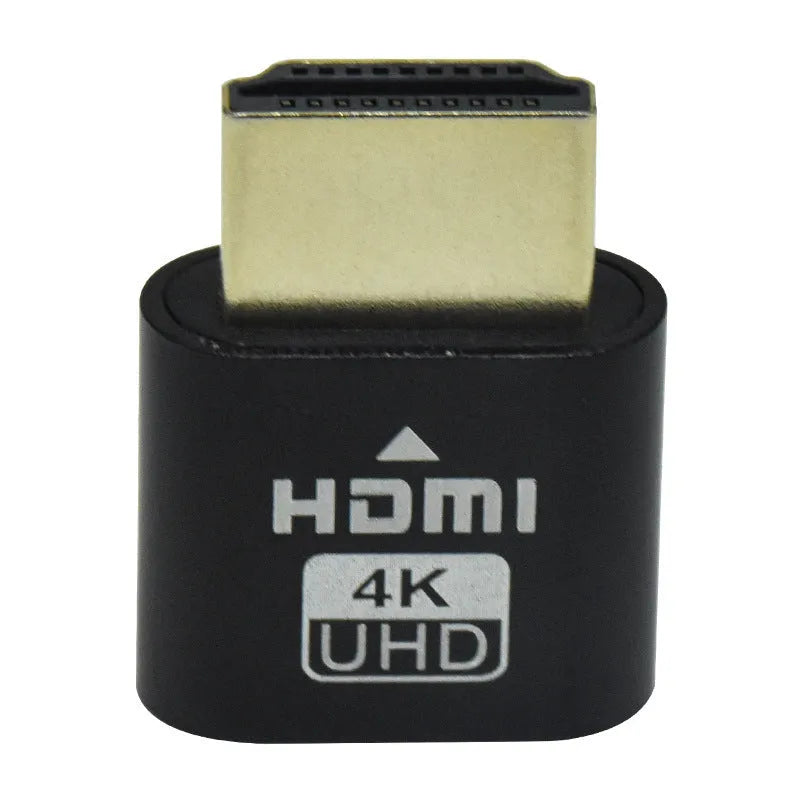 Graphics card virtual display dongle with HDMI or DP connector in black, gold, or silver finish.