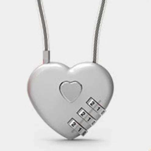 Heart-shaped ABS plastic cable lock with steel rope in multiple colour options for securing bicycle helmets.