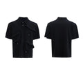 Men's loose fit deconstructed collar short sleeve shirt with giant land turtle graphic geometric pattern.