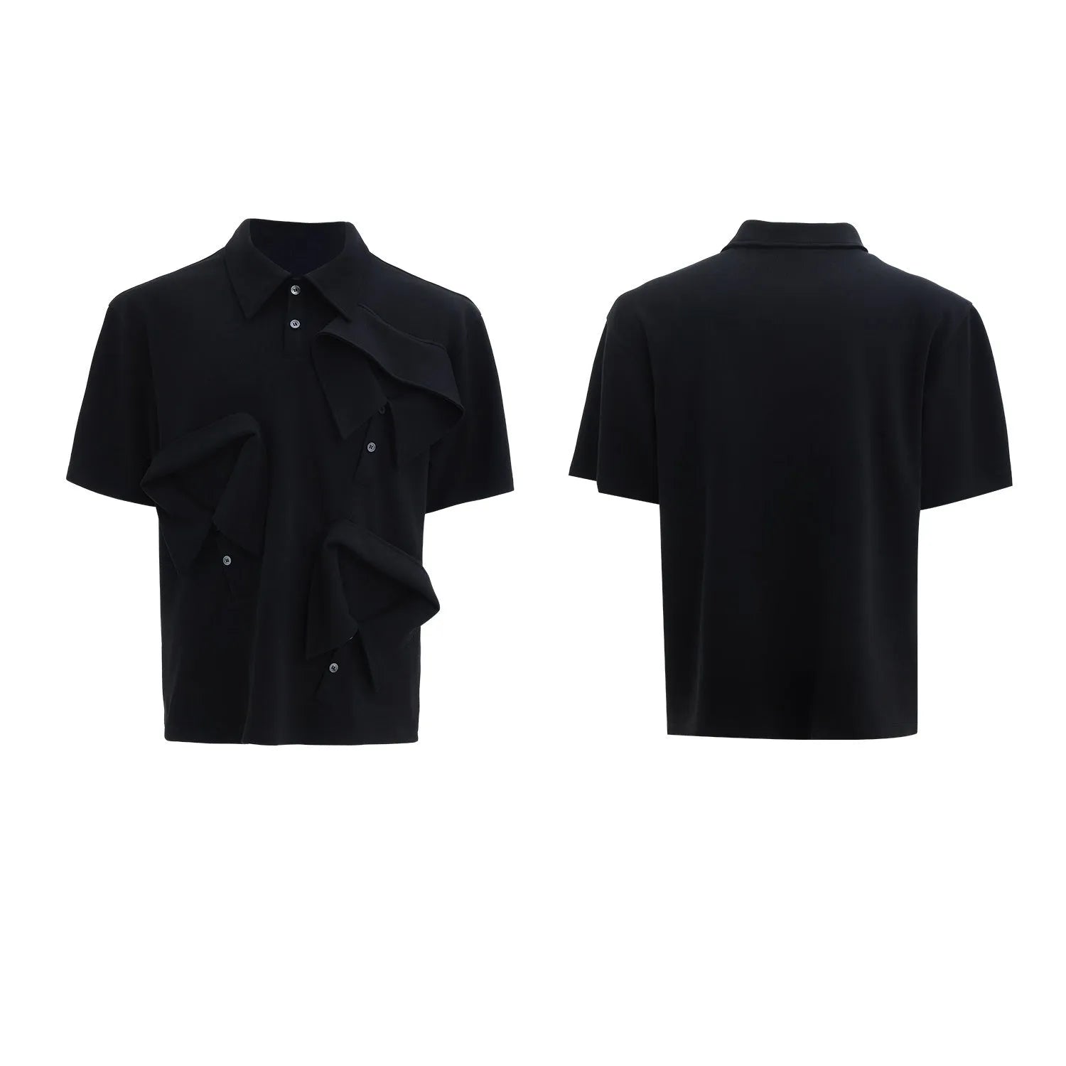 Men's loose fit deconstructed collar short sleeve shirt with giant land turtle graphic geometric pattern.