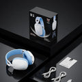 Black and white wireless gaming headset with Bluetooth connectivity and noise reduction technology