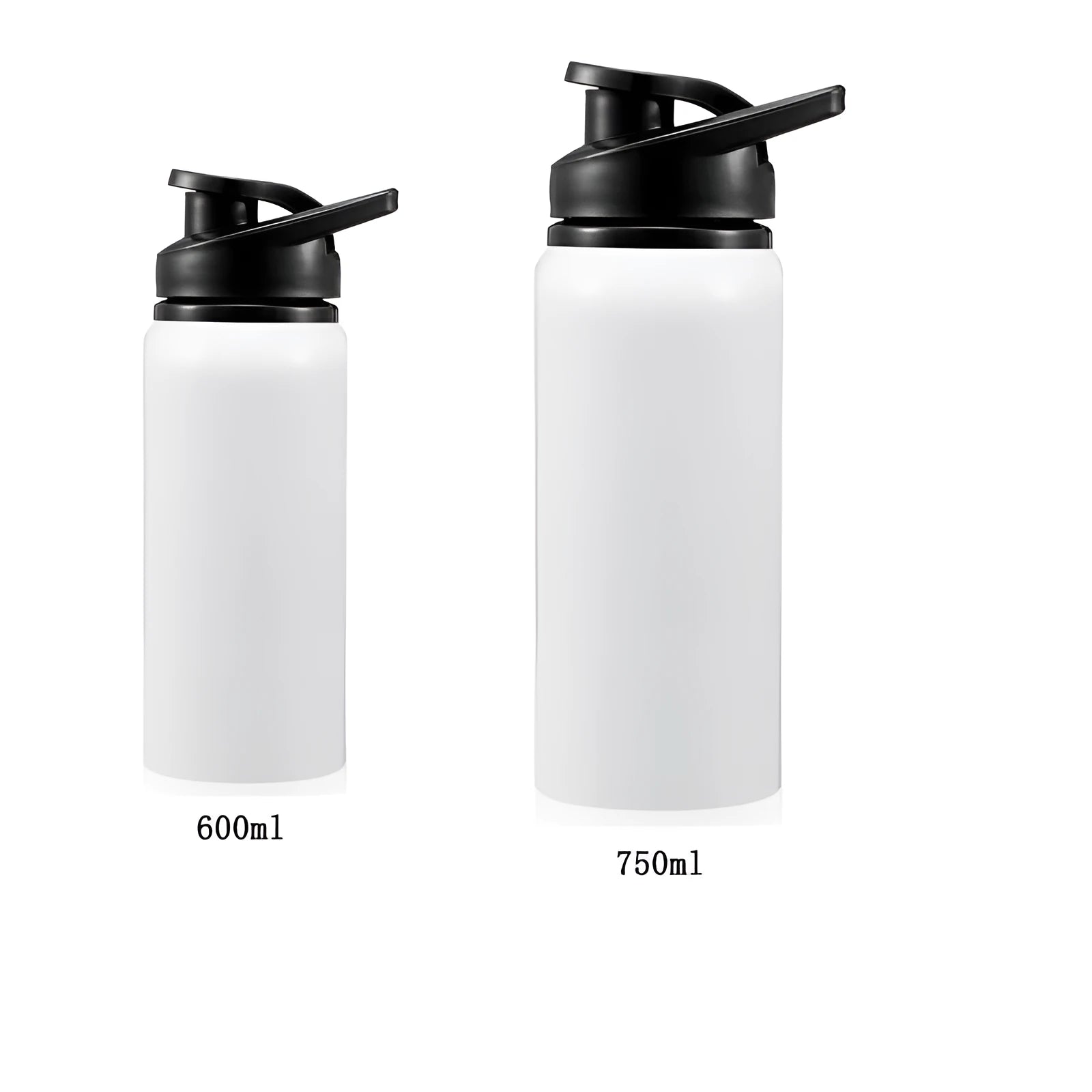 White aluminium sports water bottle for cycling with screw cap in 600ml and 750ml sizes