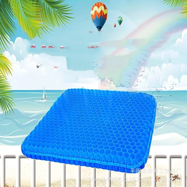Solid colour gel seat cushion showing honeycomb cooling design and removable PVC cover